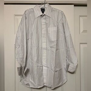 Jos. A. Bank Men's Dress Shirt White Blue Stripe Button Down Shirt Size 16.5-33
